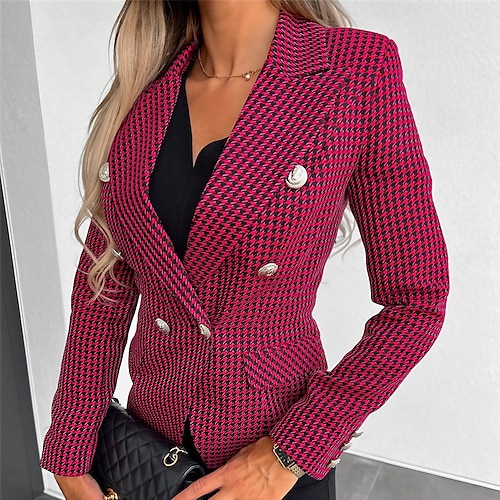 

Women's Blazer Regular Pocket Print Coat Green Pink Red Contemporary OL Style Elegant Modern Wear to work Work Outdoor Office Fall Winter Double Breasted Turndown Regular Fit S M L XL XXL 3XL