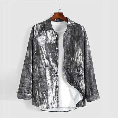 

Men's Shirt 3D Print Gradient Turndown Street Casual Button-Down Print Long Sleeve Tops Casual Fashion Breathable Gray