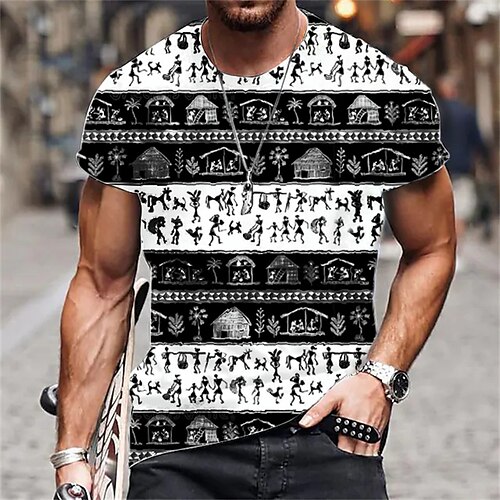 

Men's Unisex T shirt Tee Tribal Graphic Prints Crew Neck Black Short Sleeve 3D Print Outdoor Street Print Tops Sports Designer Casual Big and Tall / Summer / Summer