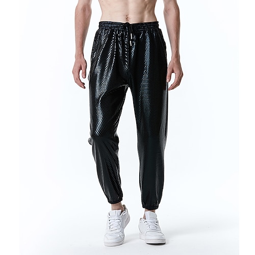 

Men's Joggers Tapered pants Trousers Casual Pants Sequin Pants Drawstring Elastic Waist Shiny Metallic Solid Colored Windproof Full Length Halloween Club Nightclub Casual Trousers Loose Fit Silver