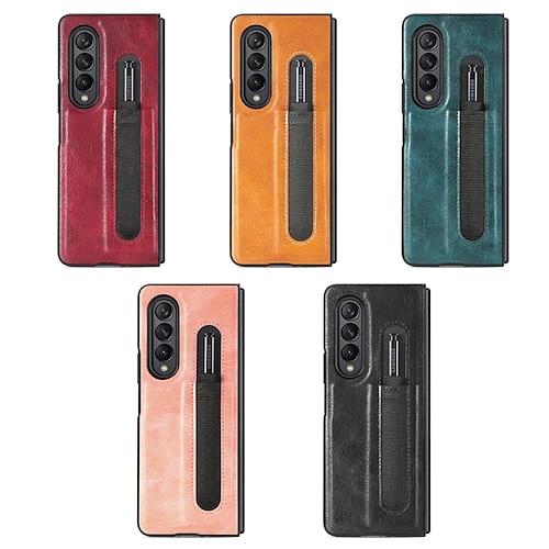 

Phone Case For Samsung Galaxy Flip Z Fold 3 Z Fold 4 Pencil Holder Anti-Scratch Support Wireless Charging Solid Colored PC PU Leather