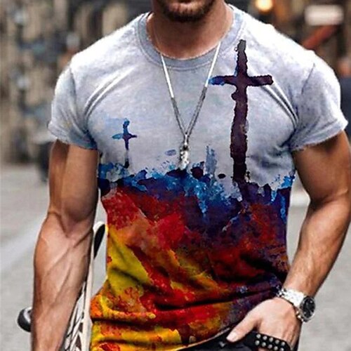 

Men's Unisex T shirt Tee 3D Print Graphic Prints Cross Crew Neck Street Daily Print Short Sleeve Tops Casual Big and Tall Sports Gray / Summer / Summer