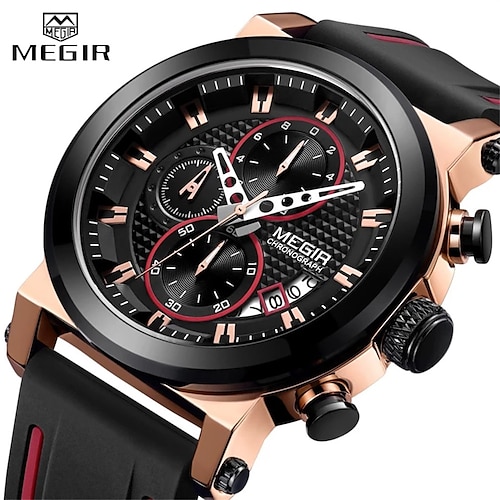 

MEGIR Quartz Watch Mens Watches Chronograph Men Sport Big Dial Watch Quartz Analog Waterproof Army Military Wristwatch