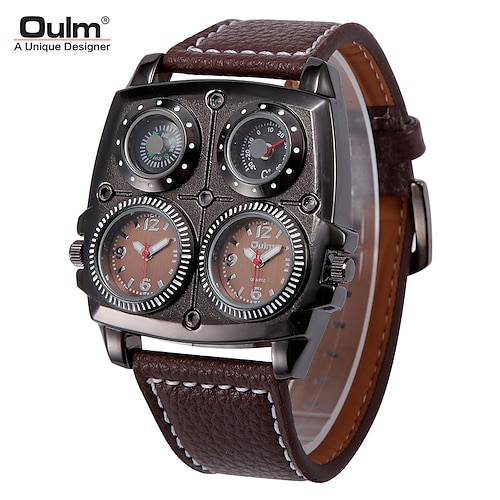 

Oulm Quartz Watch for Men Analog Quartz Sexy Stylish Steampunk Waterproof Large Dial Alloy PU Leather Creative