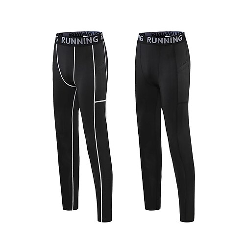 

Men's Running Tights Leggings Compression Pants Compression Clothing Athletic Athleisure Spandex Breathable Quick Dry Moisture Wicking Fitness Gym Workout Running Sportswear Activewear Stripes Black