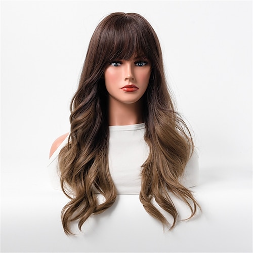 

Synthetic Wig Wavy With Bangs Wig Fashion Wig Female Water Ripple Qi Bangs Brown Long Curly Hair Wigs Full Headgear