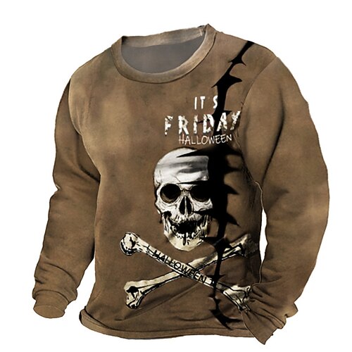 

Men's Unisex Sweatshirt Pullover Skull Graphic Prints Print Daily Sports Holiday 3D Print Vintage Streetwear Hoodies Sweatshirts Long Sleeve Brown