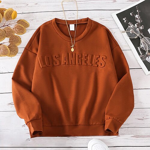 

Kids Unisex Sweatshirt Letter Daily Long Sleeve Fashion 7 years Fall Brown