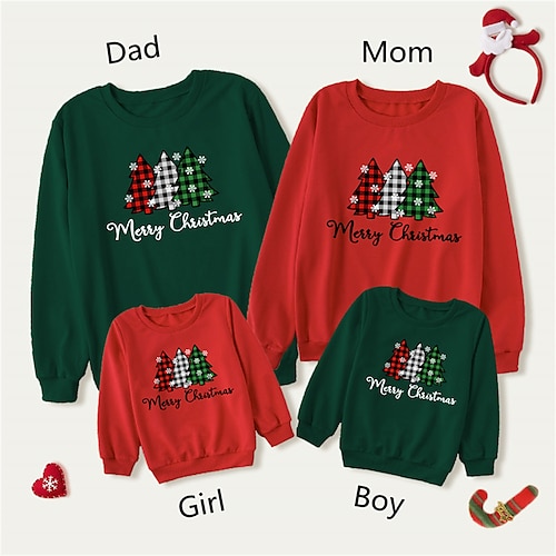 

Christmas Sweatshirt Pullover Family Letter Ugly Christmas Tree Print Multicolor Long Sleeve Crewneck Top Daily Mommy Dad and Me Matching Outfits