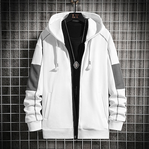 

Men's Full Zip Hoodie Jacket Color Block Zipper Pocket Daily Holiday Going out Other Prints Casual Streetwear Hoodies Sweatshirts White Black Gray