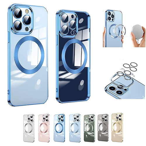 

Phone Case For Apple Magnetic Adsorption Compatible with iPhone 14 Pro 13 12 11 Pro Max XR XS X 8 7 Plus MagSafe Solid Colored TPU Metal Shockproof Anti-fall Luxury Plating Clear Case With Lens Flim
