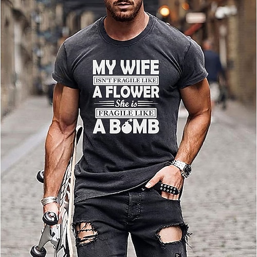 

Men's T shirt Tee Hot Stamping Letter Round Neck Casual Daily Print Short Sleeve Tops Simple Basic Black Blue Gray / Summer