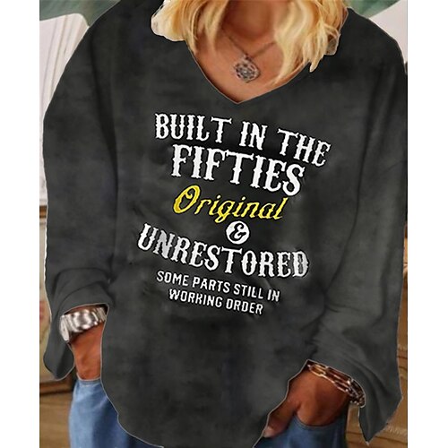 

Women's Plus Size Curve Tops T shirt Tee Graphic Patterned Letter Print Long Sleeve V Neck Streetwear Daily Vacation Cotton Spandex Jersey Fall Winter Black Blue