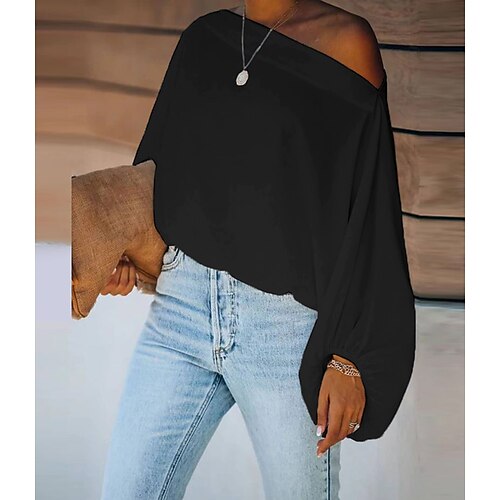 

Chemise Sortir des sommets Chemisier Hauts de concert Femme Noir Blanche Rouge Plein Garniture en dentelle manche longue du quotidien Fin de semaine Vêtement de rue Décontractées Epaules Dénudées