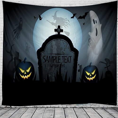 

Halloween Party Wall Tapestry Art Decor Blanket Curtain Hanging Home Bedroom Living Room Decoration Polyester Ghost Pumpkin Graveyard Bat Witch