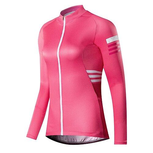 

21Grams Women's Cycling Jersey Long Sleeve Bike Top with 3 Rear Pockets Mountain Bike MTB Road Bike Cycling Breathable Quick Dry Moisture Wicking Reflective Strips White Red Stripes Polyester Spandex