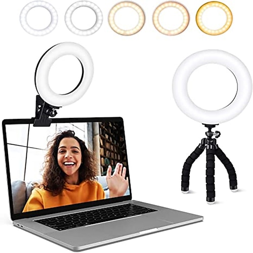 

Video Conference Lighting Kit Ring Light Clip Laptop Monitor with 3 Adjustable Colors and 10 Brightness Levels for Webcam Lighting/Zoom Lighting/Teleworking/Selfie and Live Streaming