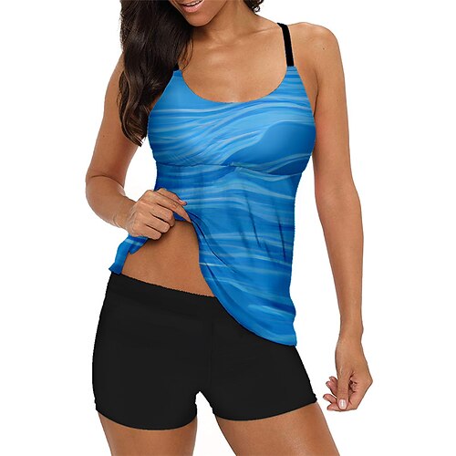 

Women's Tankini Two Piece Swimsuit with Boy Shorts Swimwear Bathing Suit Gradient Swimwear Blue Quick Dry Swimming Surfing Beach Summer
