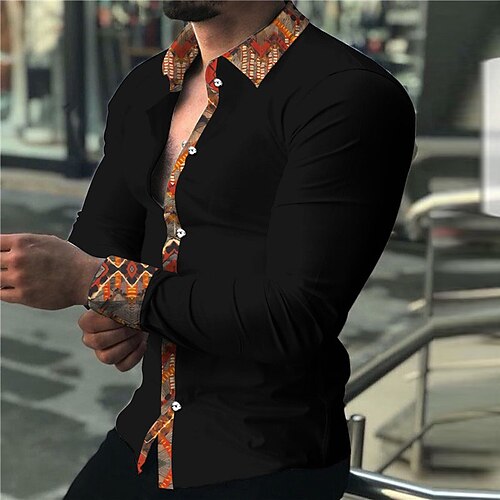 

Men's Shirt 3D Print Geometry Turndown Street Casual Button-Down Print Long Sleeve Tops Designer Casual Fashion Breathable Blue Yellow Brown