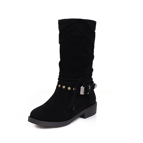 

Mulheres Botas Diário Botas da panturrilha Inverno Salto Robusto Ponta Redonda Minimalismo Pele Nobuck zíper Cor Sólida Camelo Castanho Escuro Preto