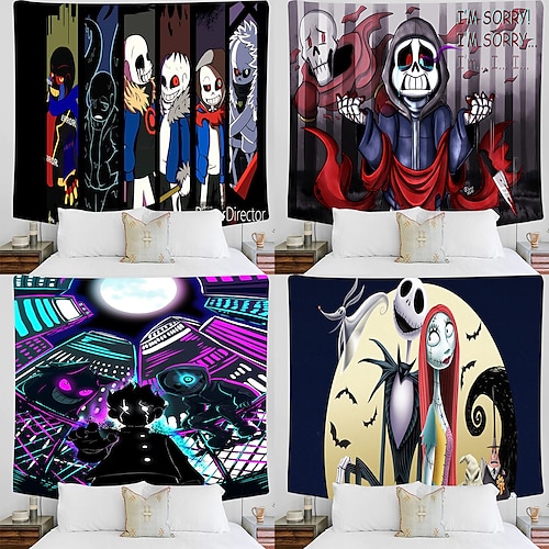 

Halloween Blacklight UV Reactive Wall Tapestry Art Decor Blanket Curtain Hanging Home Bedroom Decoration Polyester Skull