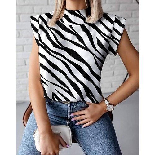 

Mujer Camisa Blusa Negro Blanco Marrón Letra Fruta Estampado Manga Corta Casual Básico Cuello Alto Regular S