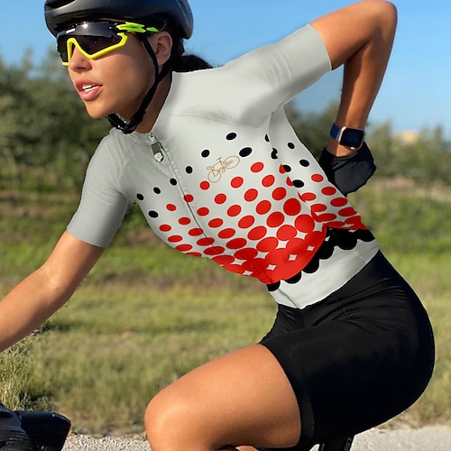 

21Grams Women's Cycling Jersey Short Sleeve Bike Jersey Top with 3 Rear Pockets Mountain Bike MTB Road Bike Cycling Tour De France Breathable Quick Dry Moisture Wicking White Rosy Pink Polka Dot