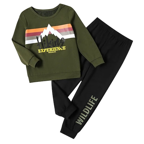 

Kids Boys Sweatshirt Pants Clothing Set 2 Pieces Long Sleeve Green Letter Print Street Sports Vacation Fashion Comfort Cool Daily 3-12 Years