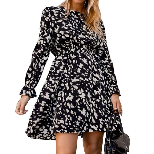 

Women's A Line Dress Short Mini Dress Black Long Sleeve Floral Print Fall Winter Round Neck Stylish Casual 2022 S M L XL