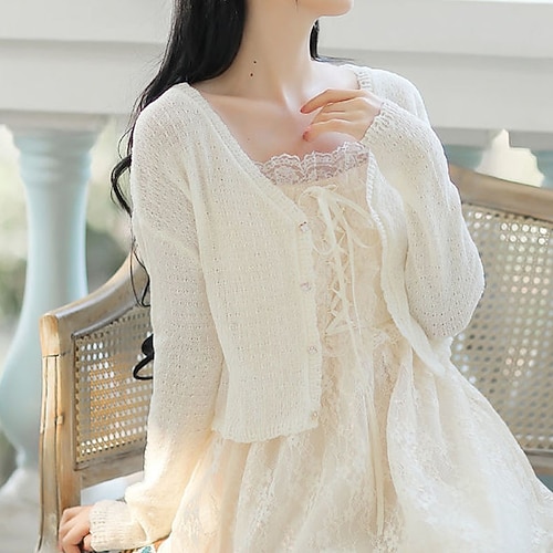 

Women's Cardigan Sweater Jumper Crochet Knit Knitted Button Pure Color V Neck Stylish Elegant Home Daily Fall Winter White One-Size / Sleeveless / Casual / Regular Fit / Sleeveless / Going out