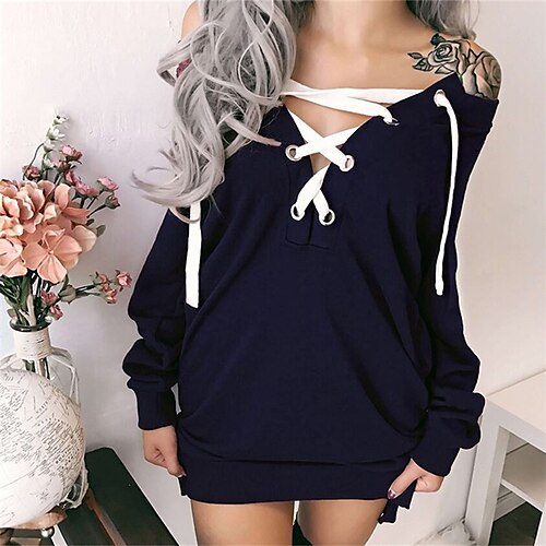 

Women's Sweatshirt Pullover Streetwear Casual Wine Red Navy Blue Gray Solid Color Party V Neck Long Sleeve S M L XL 2XL 3XL