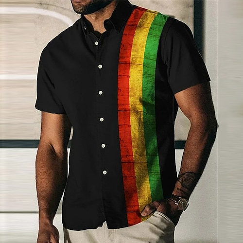 

Men's Shirt Rainbow Turndown Black Short Sleeve 3D Print Outdoor Street Button-Down Print Tops Fashion Casual Breathable / Summer / Spring / Summer