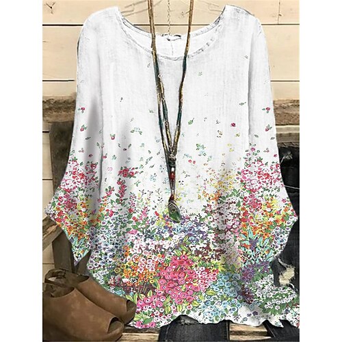 

Women's Plus Size Tops Blouse Shirt Floral Print Long Sleeve Crewneck Streetwear Daily Vacation Polyester Fall Winter White