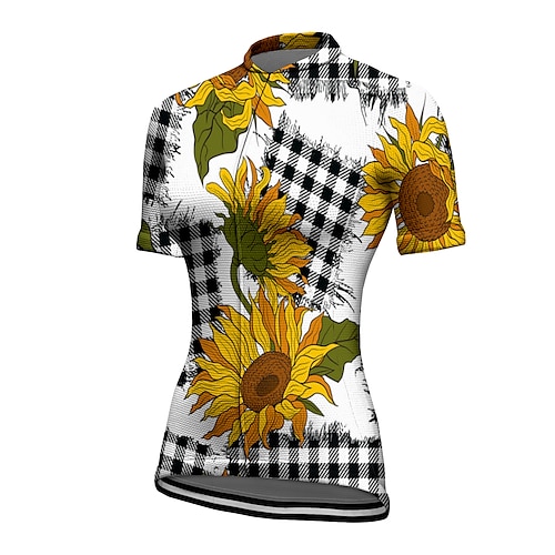 

21Grams Women's Cycling Jersey Short Sleeve Bike Top with 3 Rear Pockets Mountain Bike MTB Road Bike Cycling Breathable Quick Dry Moisture Wicking Reflective Strips Yellow Plaid Checkered Floral