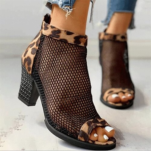 

Women's Boots Daily Sexy Shoes Sandals Boots Summer Boots Summer Chunky Heel Peep Toe Open Toe Sexy Suede Mesh Zipper Leopard Leopard Black
