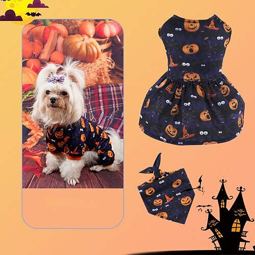 

Pet Dog Clothes Halloween Funny Costumes Skirts Triangle Scarves Four-legged Clothes Three-piece Matching