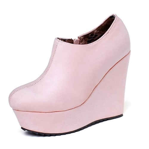 

Women's Boots Daily Booties Ankle Boots Winter Wedge Heel Round Toe Classic PU Leather Zipper Solid Colored Black Rosy Pink Beige