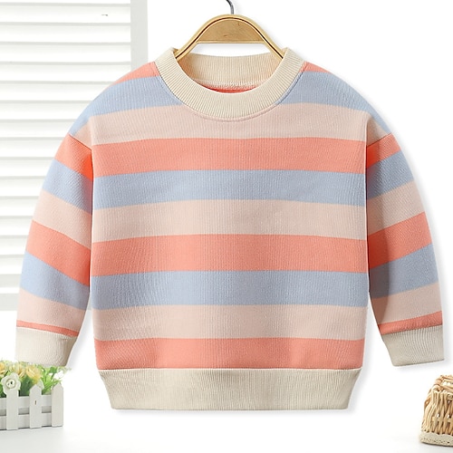 

Kids Boys Sweatshirt Stripe School Long Sleeve Cute 2-8 Years Winter Grape Orange Pale Pink