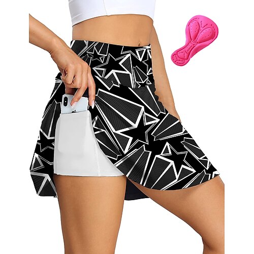 

21Grams Women's Cycling Skort Skirt Bike Bottoms Mountain Bike MTB Road Bike Cycling Sports Geometic Stars 3D Pad Cycling Breathable Quick Dry Dark Grey Polyester Spandex Clothing Apparel Bike Wear