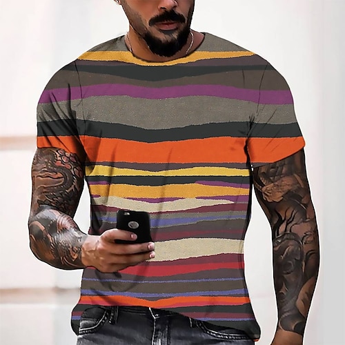

Men's T shirt Tee Tee Graphic Round Neck Rainbow Short Sleeve 3D Print Casual Daily 3D Print Tops Fashion Cool Designer Comfortable / Summer / Summer