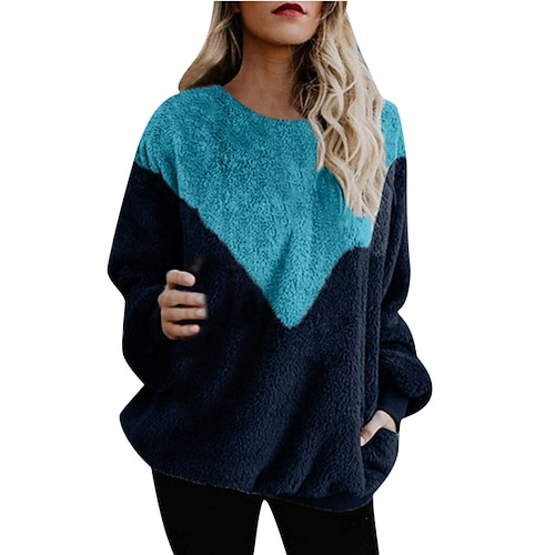 

Women's Sweatshirt Pullover Crew Neck Color Block Pocket Daily Weekend Fleece Streetwear Casual Hoodies Sweatshirts Black Dark Gray