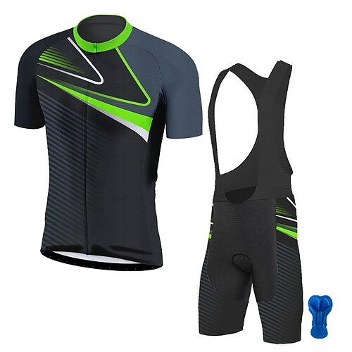 

21Grams Men's Cycling Jersey with Bib Shorts Short Sleeve Mountain Bike MTB Road Bike Cycling Green Blue Yellow Stripes Bike Clothing Suit 3D Pad Breathable Quick Dry Moisture Wicking Back Pocket