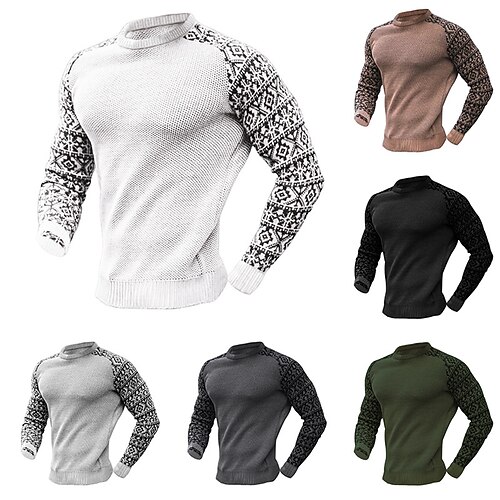

Men's T shirt Tee Color Block Crew Neck Street Daily Patchwork Long Sleeve Tops Casual Chunky Comfortable White Black Army Green