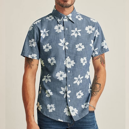 

Men's Shirt 3D Print Polka Dot Turndown Street Casual Button-Down Print Short Sleeve Tops Casual Fashion Breathable Blue / Summer