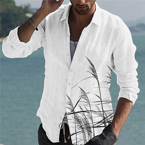 

Men's Shirt Graphic Shirt Plants Turndown White 3D Print Outdoor Street Long Sleeve Button-Down Print Clothing Apparel Fashion Designer Casual Breathable