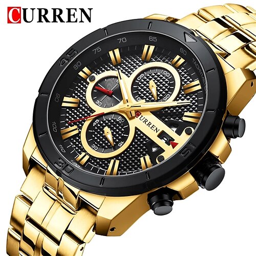 

CURREN Quartz Watch for Men Analog Quartz Stylish Stylish Waterproof Calendar Fake Three Eyes Six Needles Alloy Stainless Steel Fashion