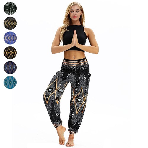 

Women's Pants Trousers Bloomers YCI020 YCI021 YCI027 Mid Waist Fashion Casual Weekend Side Pockets Print Micro-elastic Full Length Comfort Feather One-Size