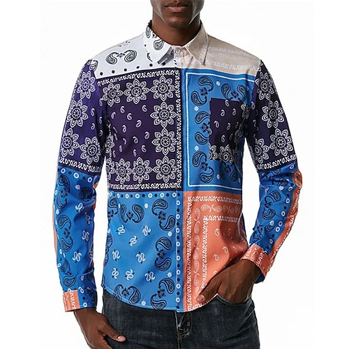 

Men's Shirt 3D Print Floral Turndown Street Casual Button-Down Print Long Sleeve Tops Designer Casual Vintage Retro Blue