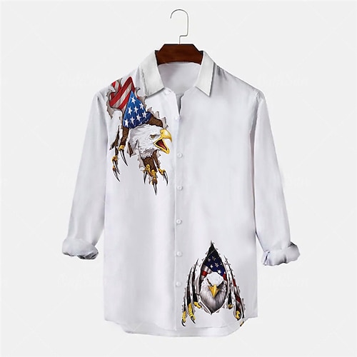 

Men's Shirt Animal Eagle National Flag Turndown White Long Sleeve 3D Print Outdoor Street Button-Down Print Tops Fashion Designer Casual Breathable
