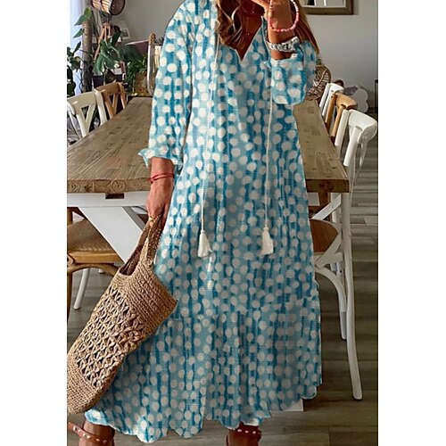 

Women's Plus Size Holiday Dress Polka Dot V Neck Long Sleeve Fall Spring Casual Maxi long Dress Daily Holiday Dress / Slim